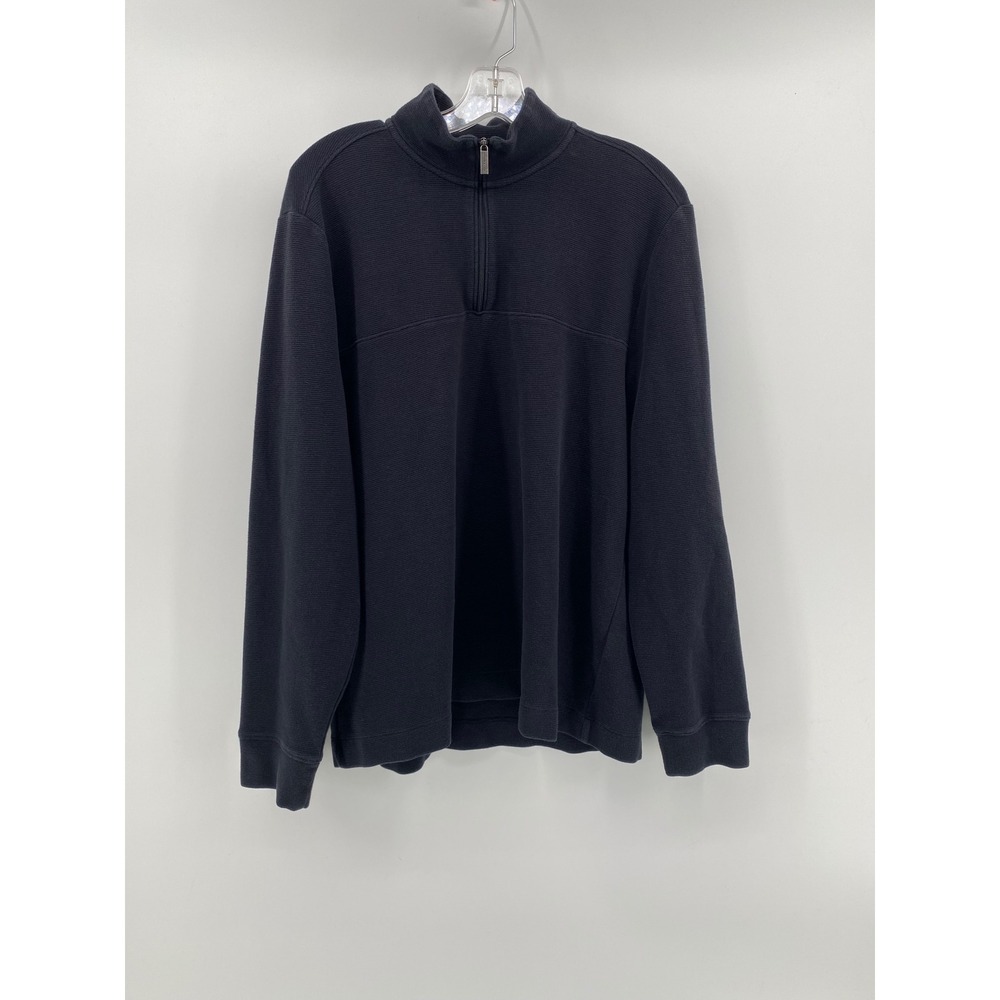 Perry Ellis Mens XL Navy Blue Quarter Zip Ribbed Pullover Sweater